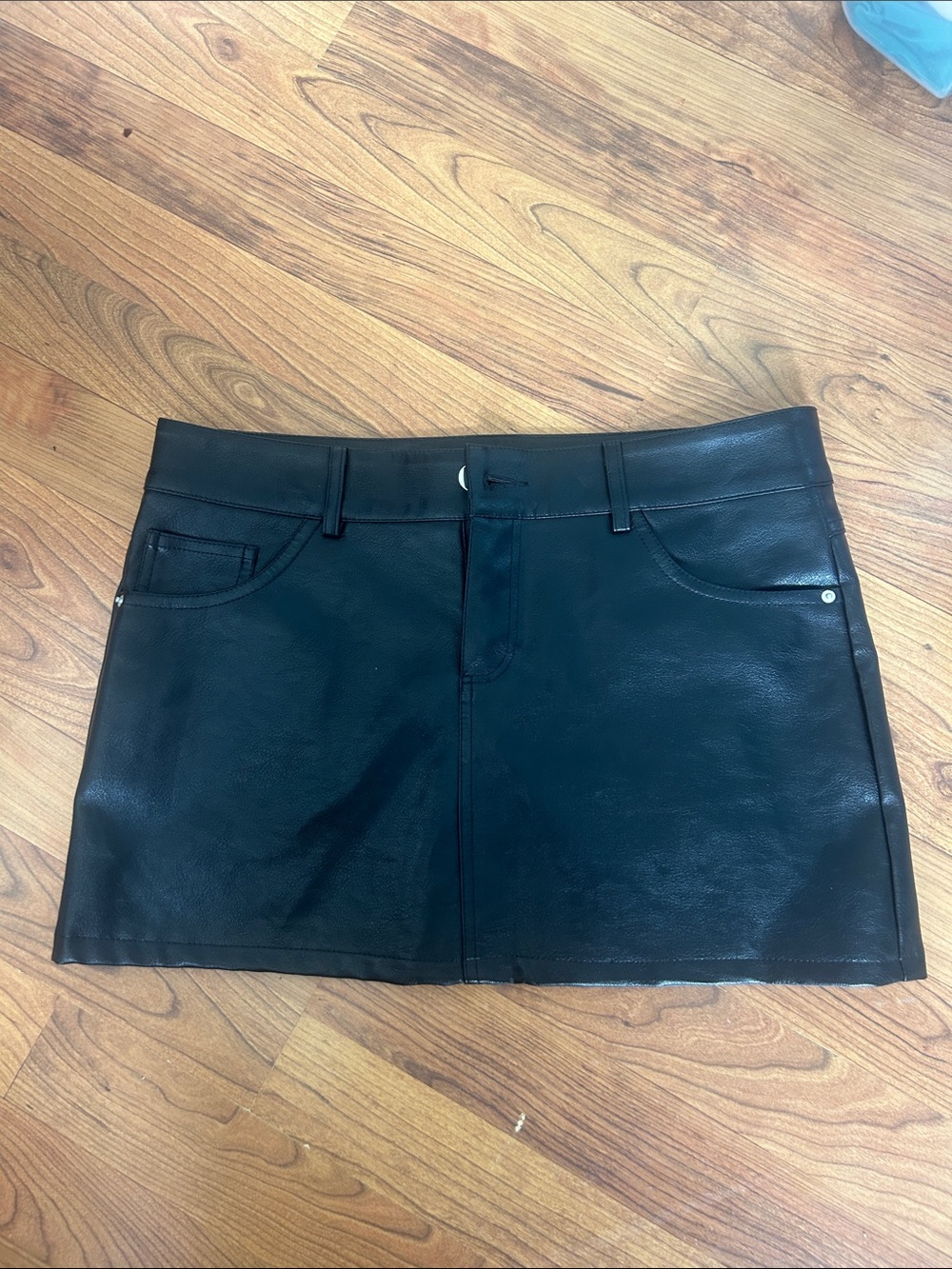 Edikted Black Pleather Mini Skirt
